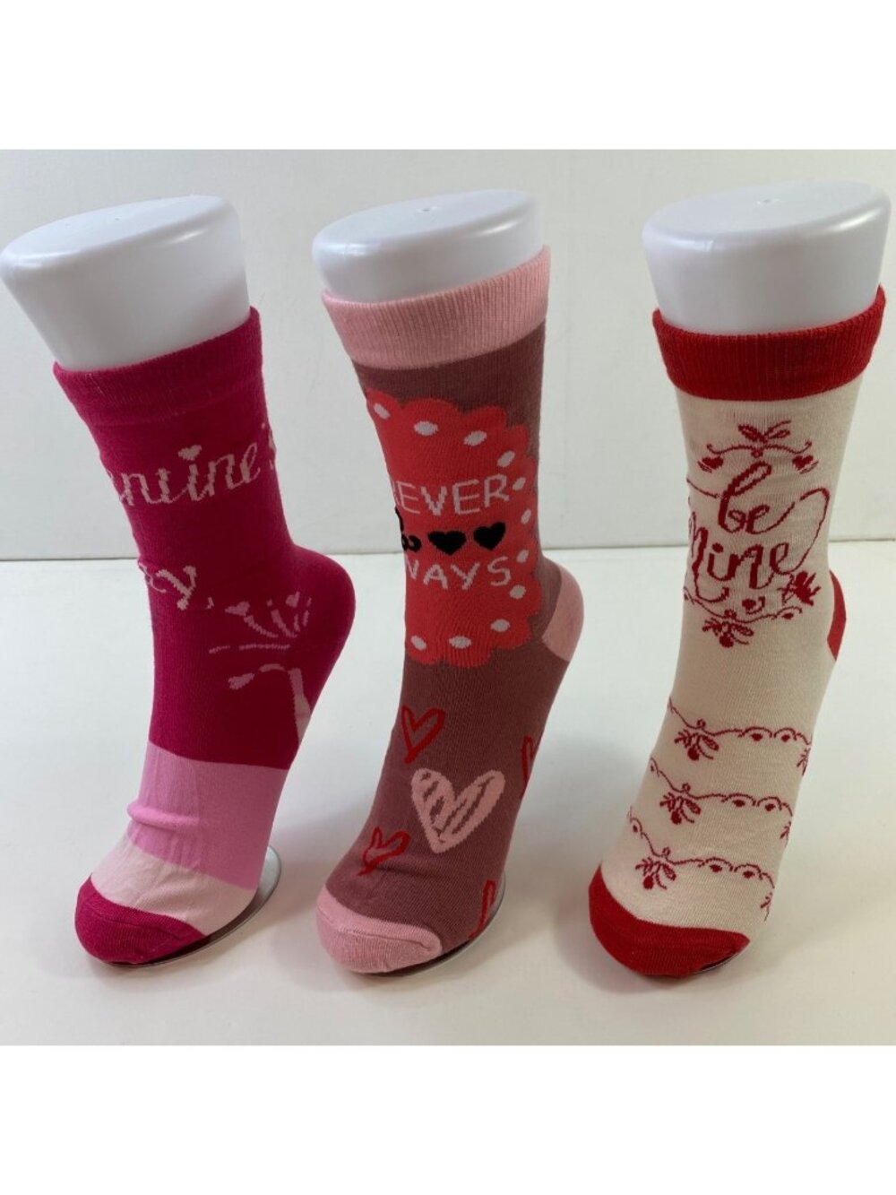 Valentine’s Day Fun Women’s Crew Socks 3-Pack Pink Red White Gifts Hearts Love